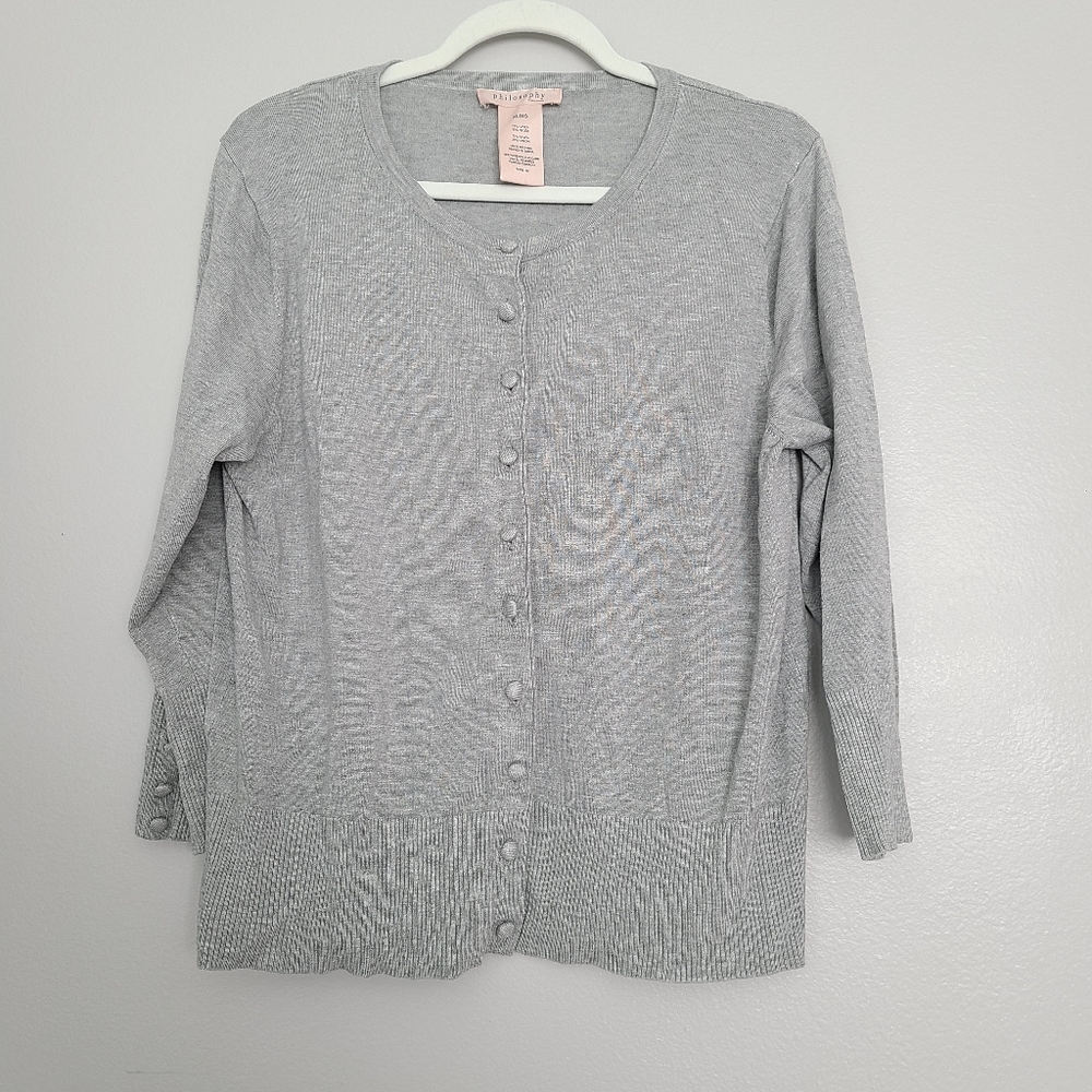 Philosophy Heathered Gray Classic Career Office Minimal Button Down Cardigan XL - Picture 1 of 8
